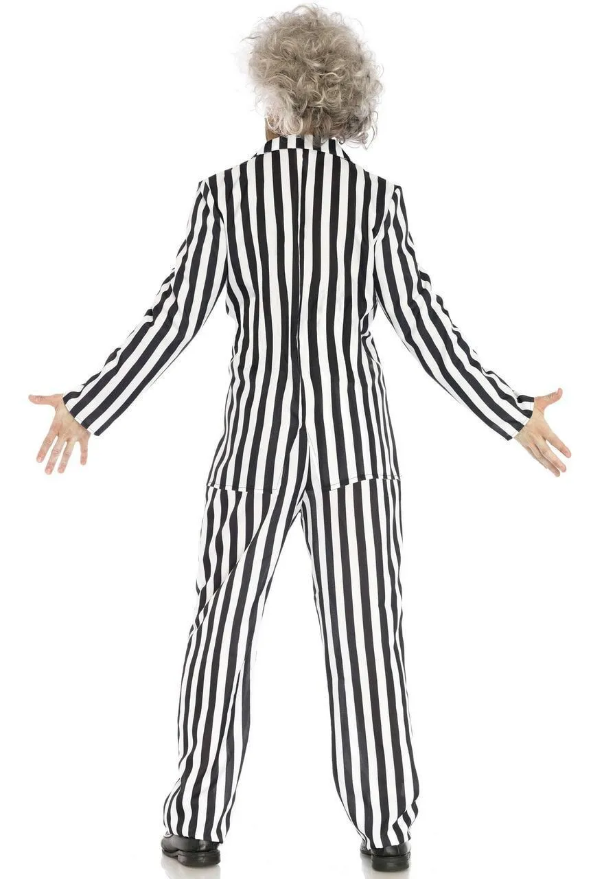 Beetlejuice Boss Zwart Wit Gestreept Man Kostuum 2 Beetlejuice Boss Zwart Wit Gestreept Man Kostuum - Afbeelding 2