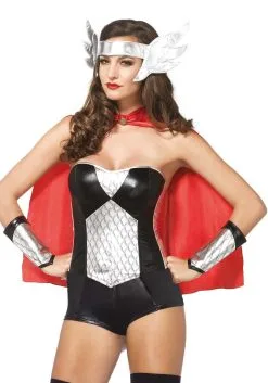 4delige Viking Superheldin Set Zwart-Wit Vrouw Kostuum