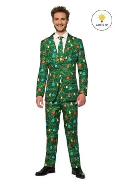 Groen Fonkelend Kerstbomen Man Kostuum -Kostuum Markt obas 0069 3 21