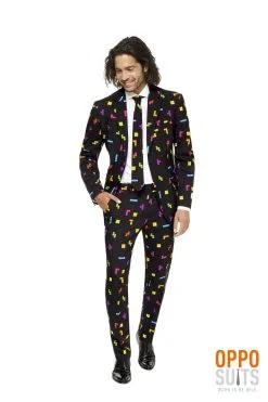 Kleurig Tetris Blokken Computerspel Man Kostuum