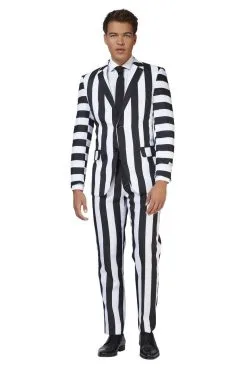 Zwart Wit Gestreepte Beetlejuice Art Opposuit Man Kostuum -Kostuum Markt osui 0112 14 13