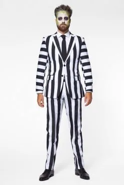 Zwart Wit Gestreepte Beetlejuice Art Opposuit Man Kostuum -Kostuum Markt osui 0112 4 13