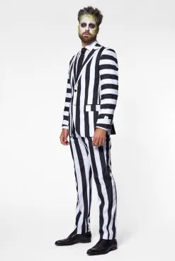 Zwart Wit Gestreepte Beetlejuice Art Opposuit Man Kostuum -Kostuum Markt osui 0112 5 13