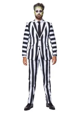 Zwart Wit Gestreepte Beetlejuice Art Opposuit Man Kostuum -Kostuum Markt osui 0112 7 13