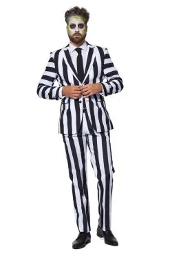 Zwart Wit Gestreepte Beetlejuice Art Opposuit Man Kostuum -Kostuum Markt osui 0112 8 13